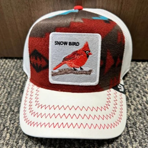 Goorin Trucker Baseball Snapback Hat Cap South For The Winter Snow Bird Cardinal